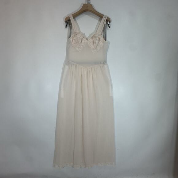 Vintage Blush Nylon Slip Dress Lace Bodice Maxi Nightgown Romantic Cottagecore - Picture 6 of 10